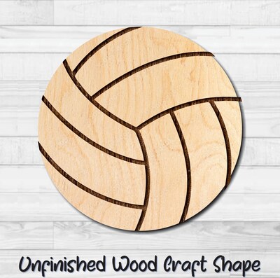 Volleyball Unfinished Wood Shape Blank Laser Engraved Cut Out Woodcraft Craft Supply VOL-002 - image1